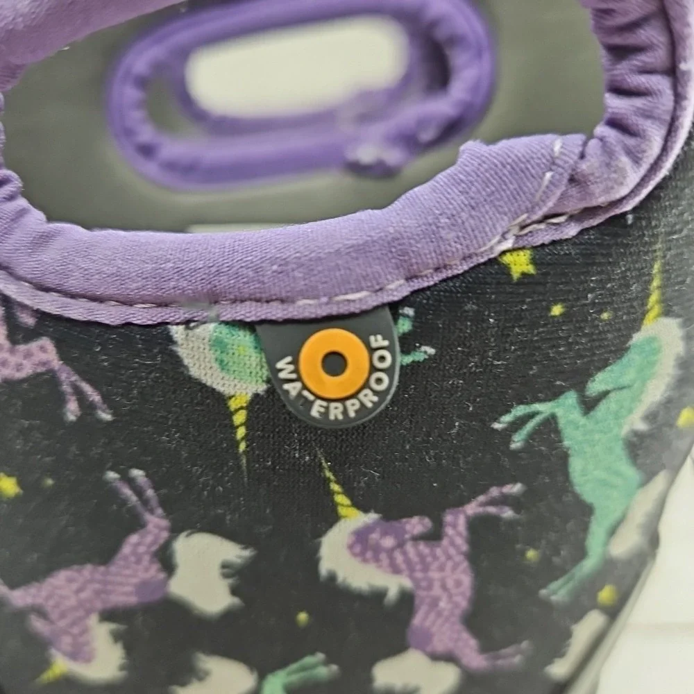 Bogs Girls Size 2 Black‎ Purple Unicorn Insulated Waterproof Winter Boots 72329